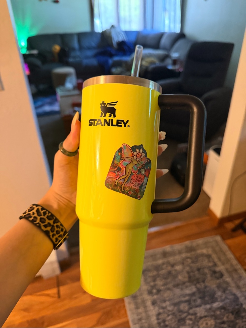 Stanley Neon Yellow Travel Tumbler with Black Handle